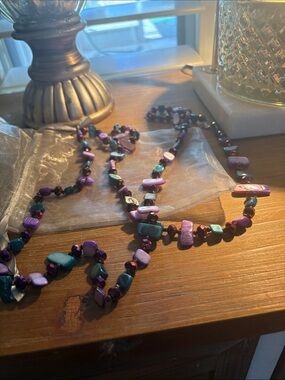 Purple & Teal Beaded Statement Necklace - Women Jewelry